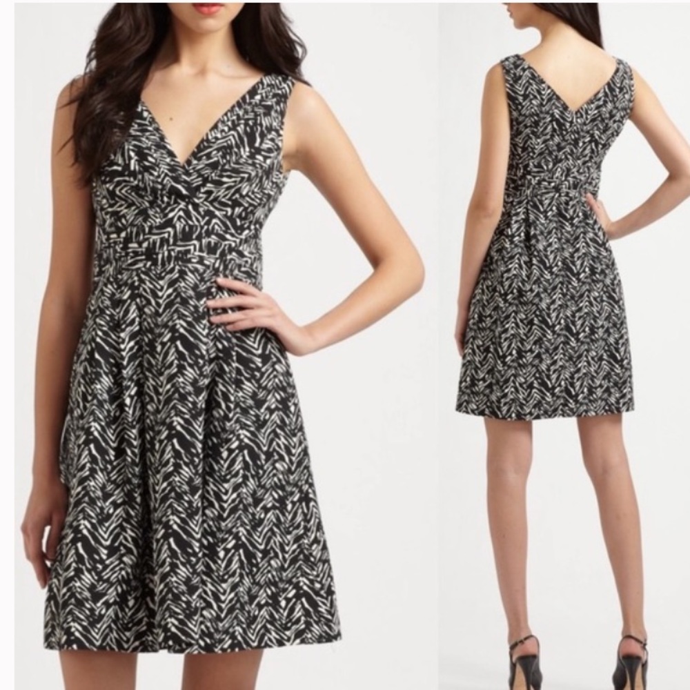 Nanette Lepore Sleeveless V-Neck County Fair Dress Black White Sz 2